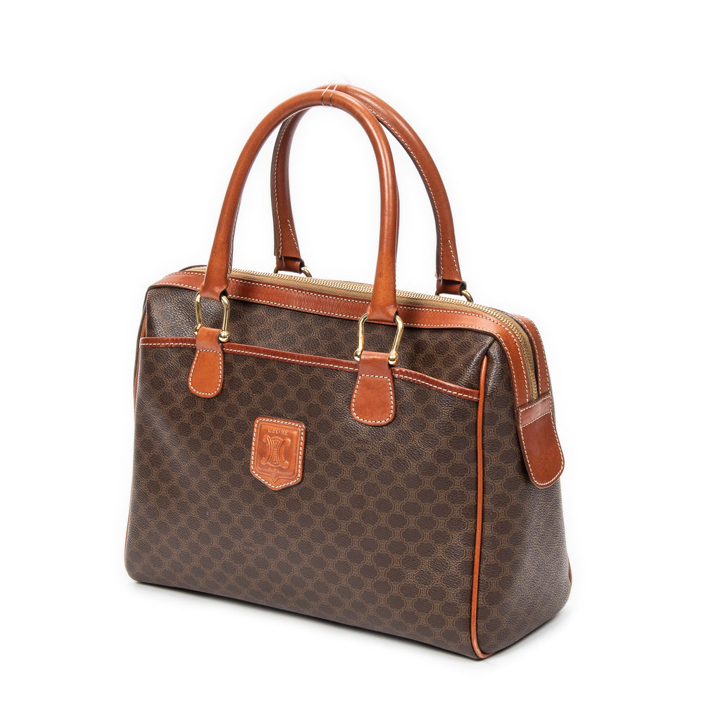 Bolso de mano Boston pequeño de lona revestida Macadam marrón