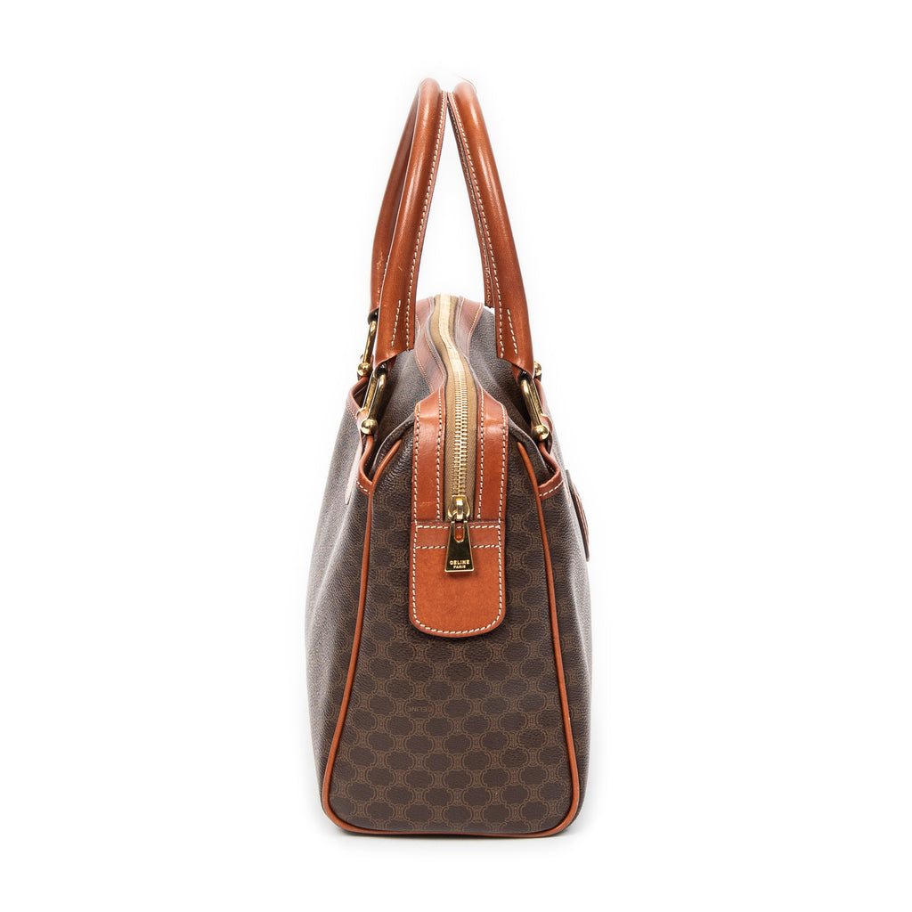 Bolso de mano Boston pequeño de lona revestida Macadam marrón