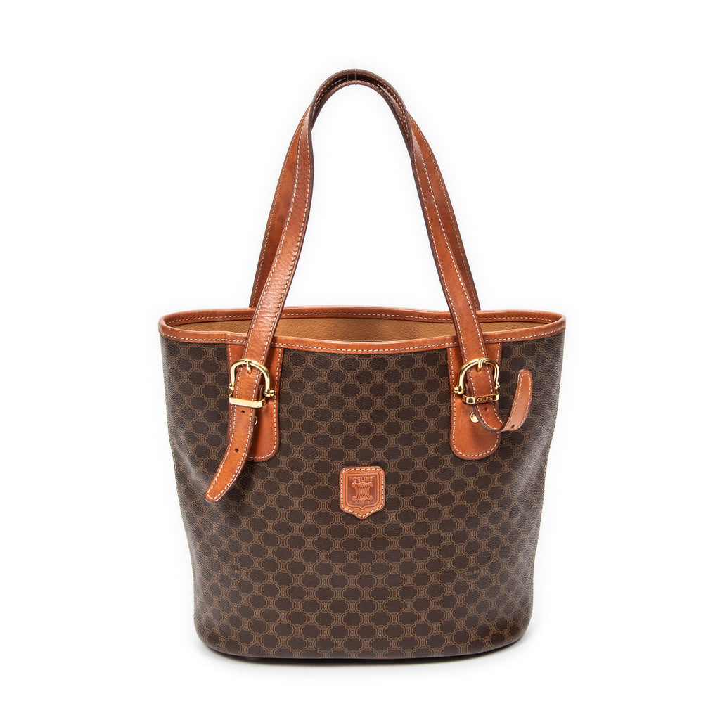 Bolso de hombro tipo cubo Macadam de lona revestida marrón