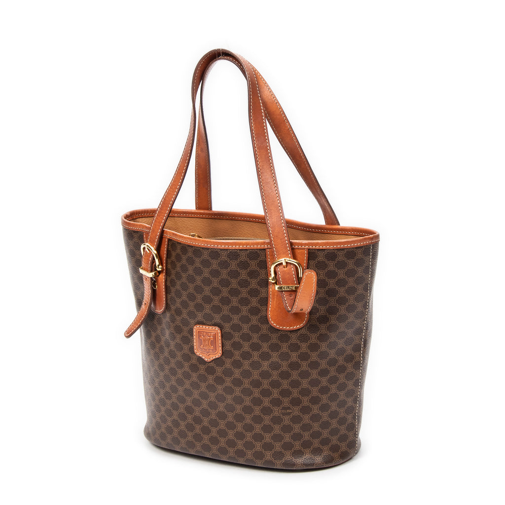 Bolso de hombro tipo cubo Macadam de lona revestida marrón