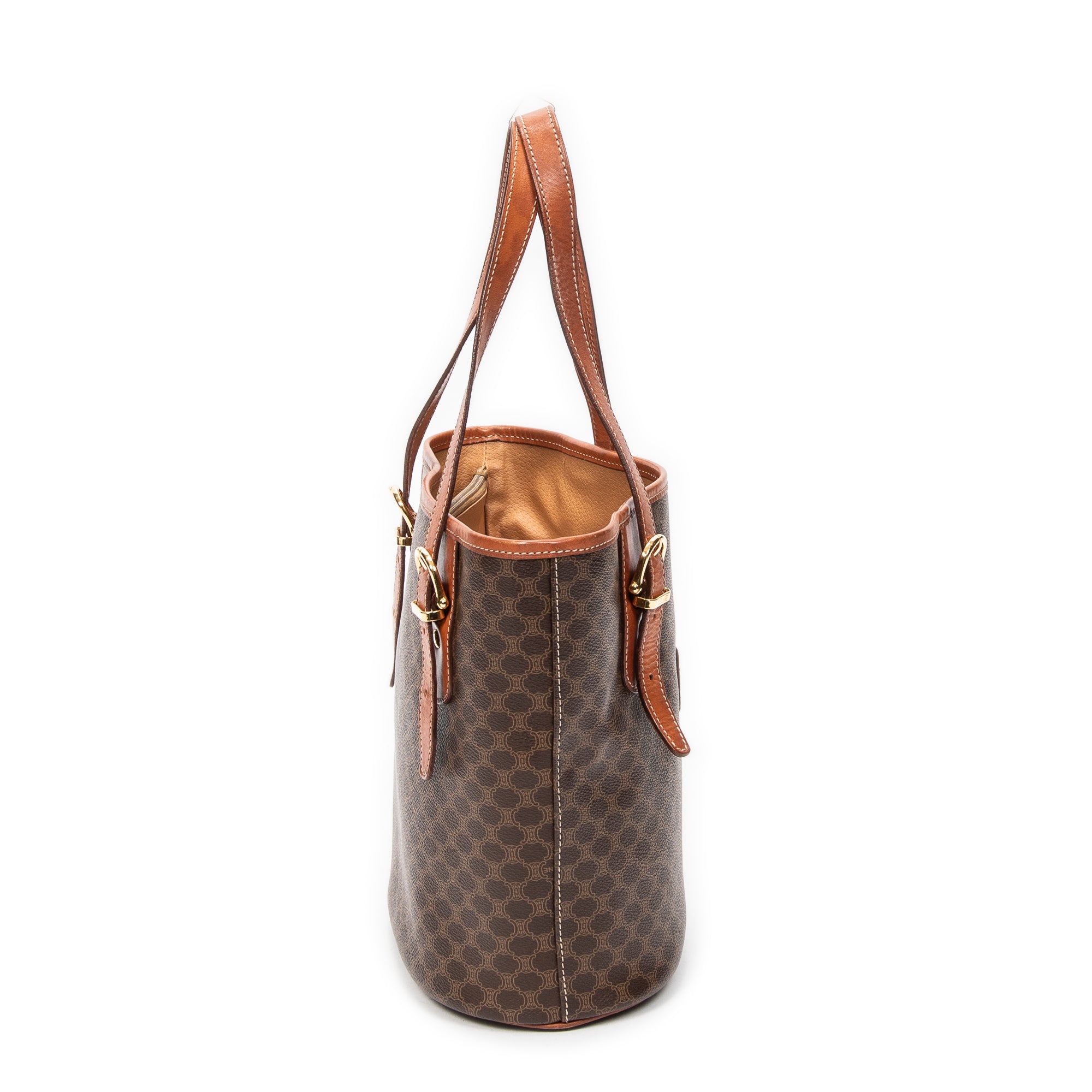 Bolso de hombro tipo cubo Macadam de lona revestida marrón