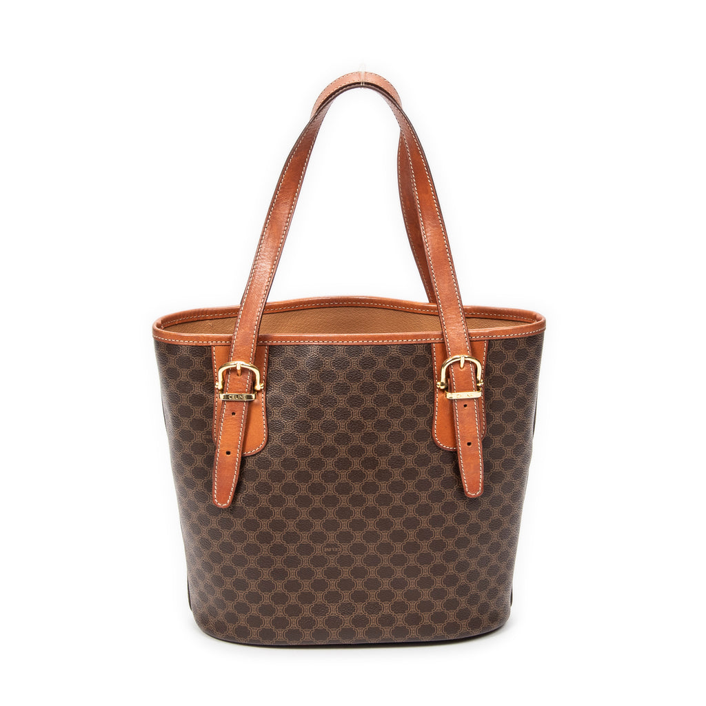 Bolso de hombro tipo cubo Macadam de lona revestida marrón
