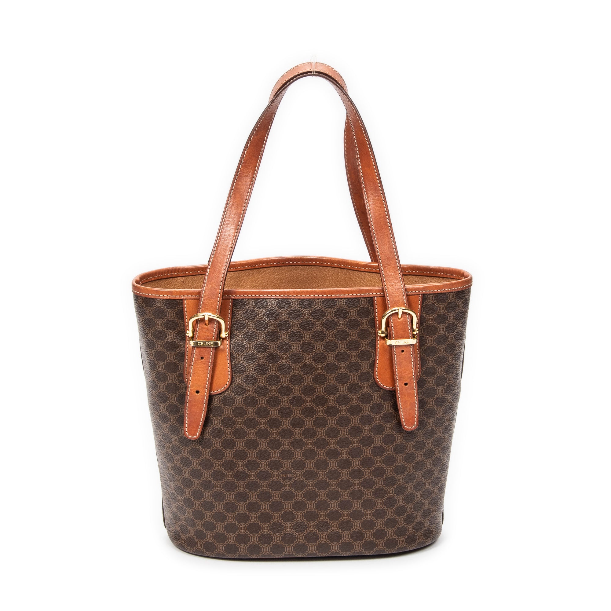 Bolso de hombro tipo cubo Macadam de lona revestida marrón