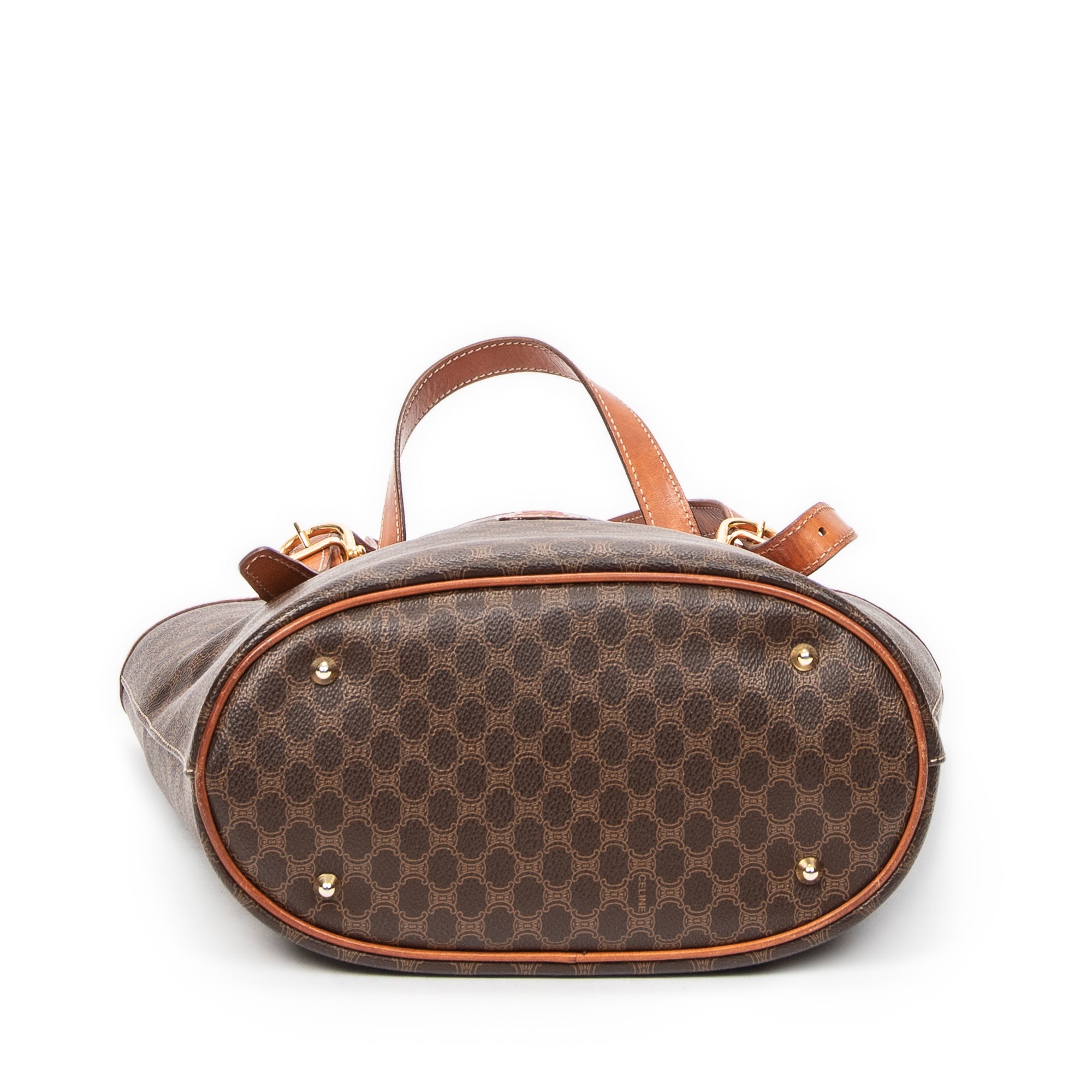 Bolso de hombro tipo cubo Macadam de lona revestida marrón
