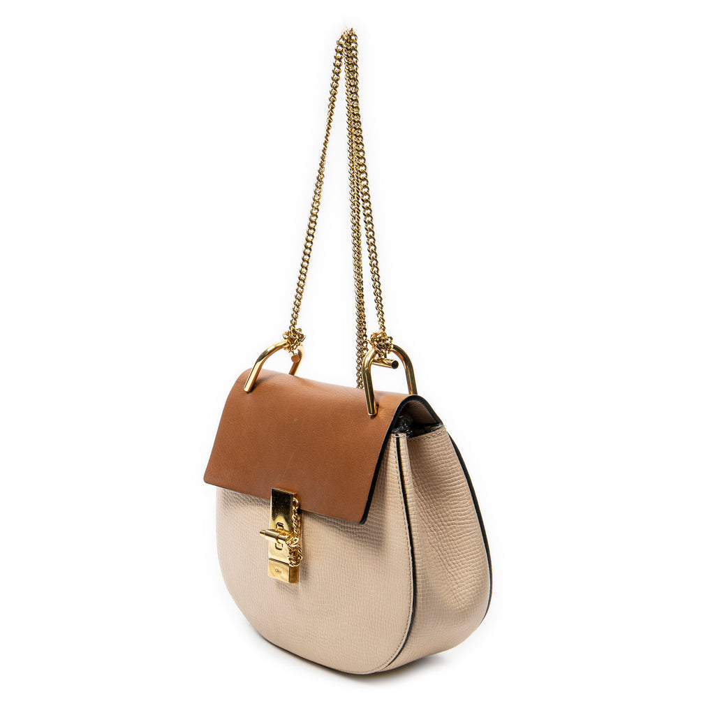 Shoulder Bag Small Drew Peach Grained Calfskin Leather