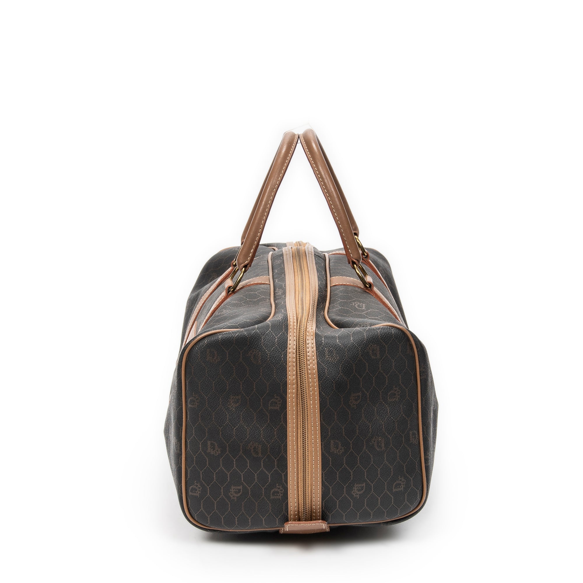 Travel Bag Medium Vintage Travel Boston Grey Honeycomb Coated Canvas