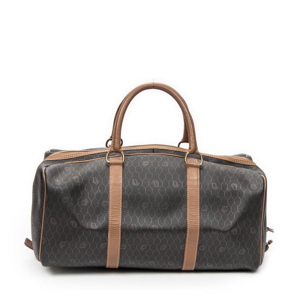 Travel Bag Medium Vintage Travel Boston Grey Honeycomb Coated Canvas