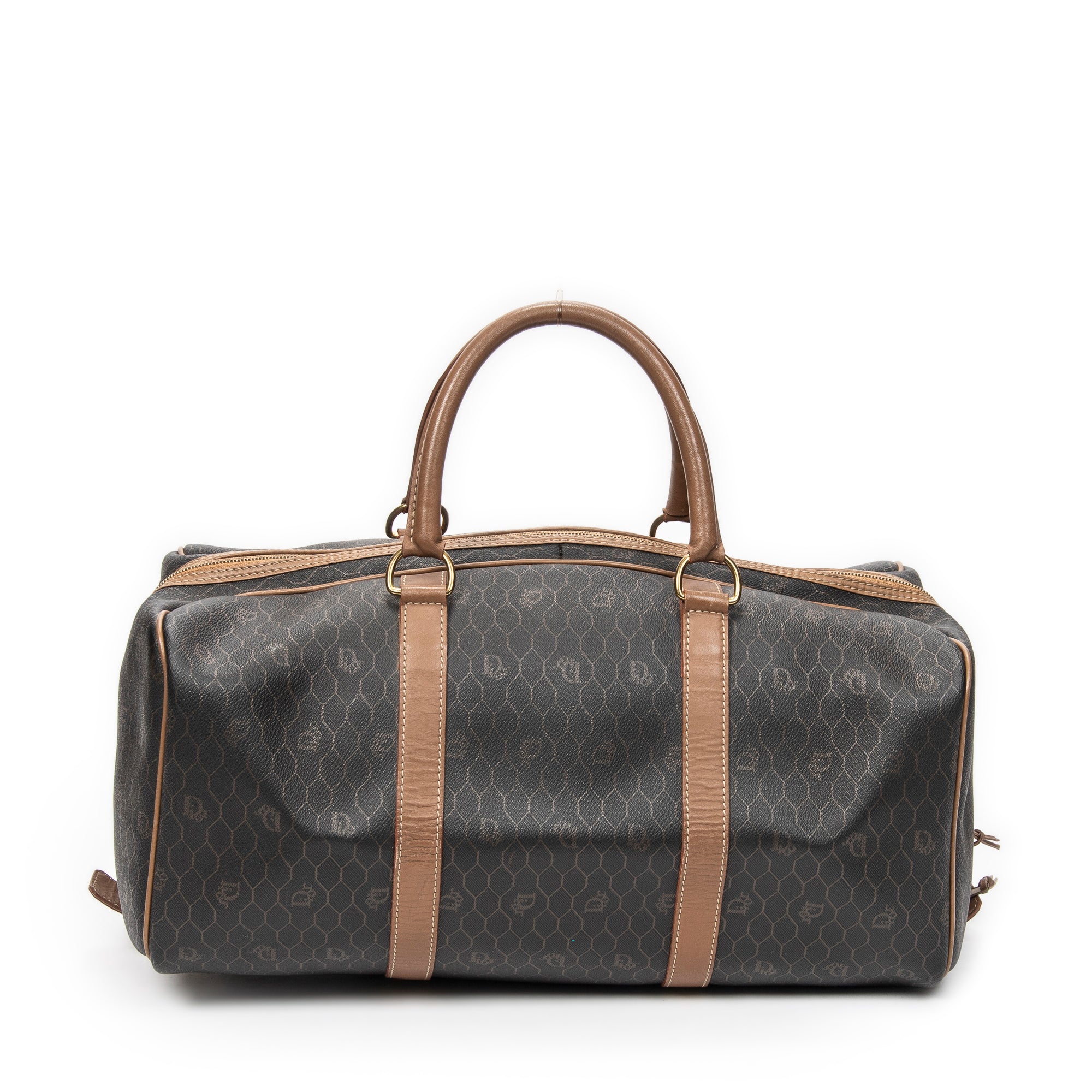 Travel Bag Medium Vintage Travel Boston Grey Honeycomb Coated Canvas