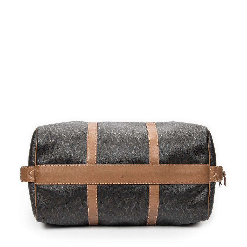 Travel Bag Medium Vintage Travel Boston Grey Honeycomb Coated Canvas