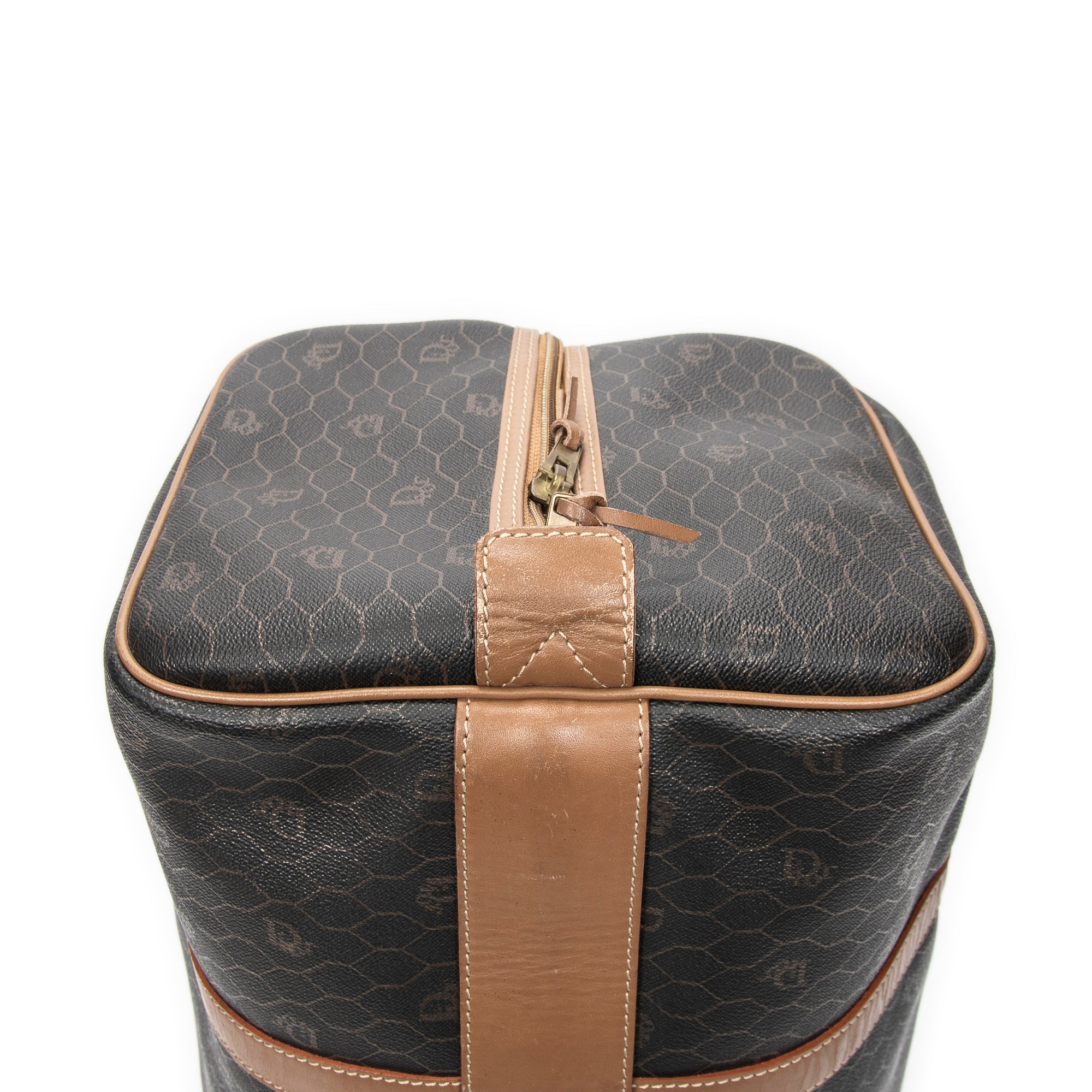 Travel Bag Medium Vintage Travel Boston Grey Honeycomb Coated Canvas