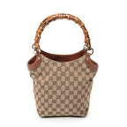 Shoulder Bag Small Bamboo Tote Brown Monogrammed Canvas