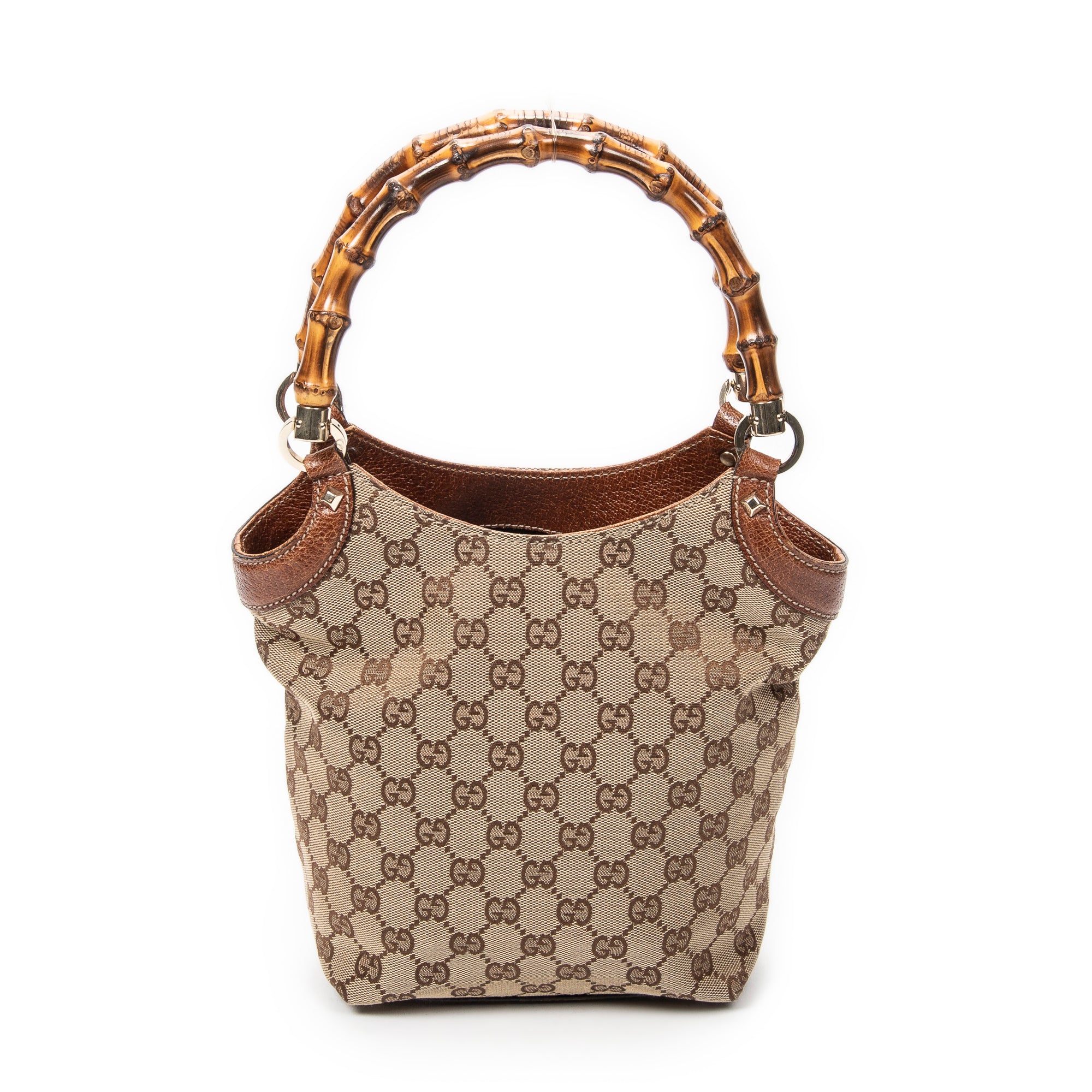 Shoulder Bag Small Bamboo Tote Brown Monogrammed Canvas