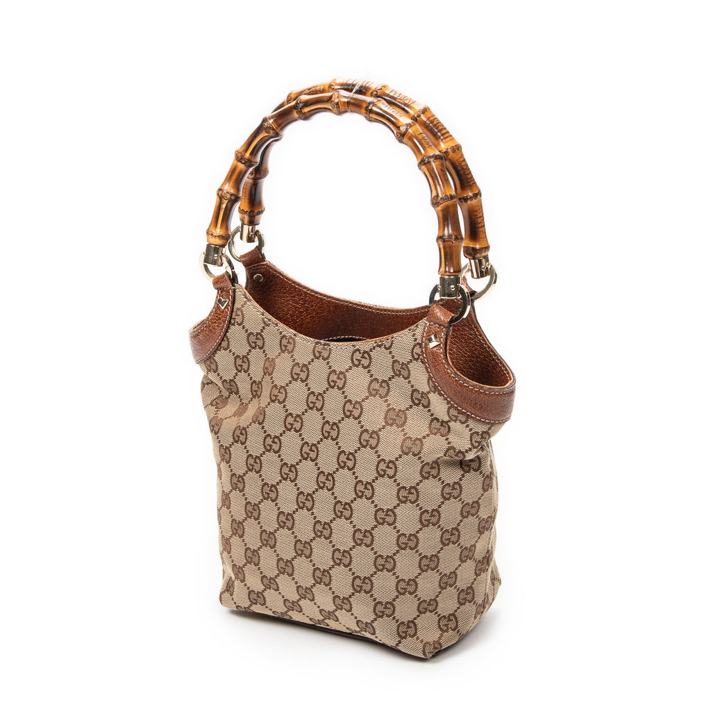 Shoulder Bag Small Bamboo Tote Brown Monogrammed Canvas