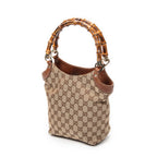 Shoulder Bag Small Bamboo Tote Brown Monogrammed Canvas