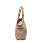 Shoulder Bag Small Bamboo Tote Brown Monogrammed Canvas