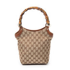 Shoulder Bag Small Bamboo Tote Brown Monogrammed Canvas