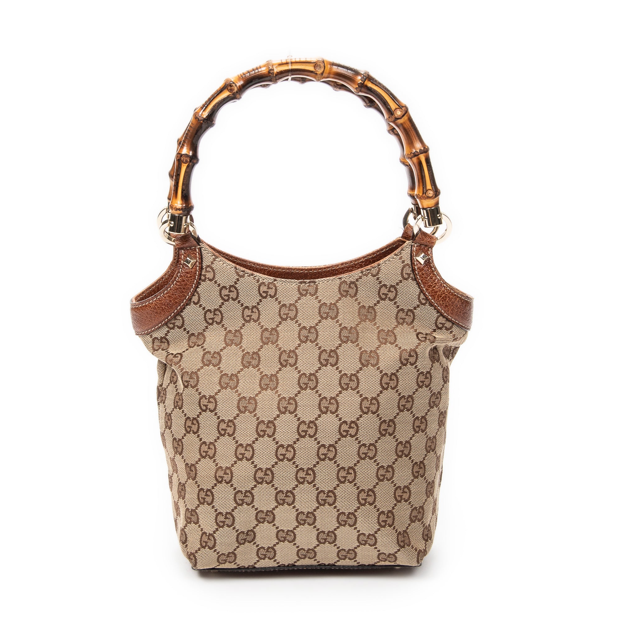 Shoulder Bag Small Bamboo Tote Brown Monogrammed Canvas