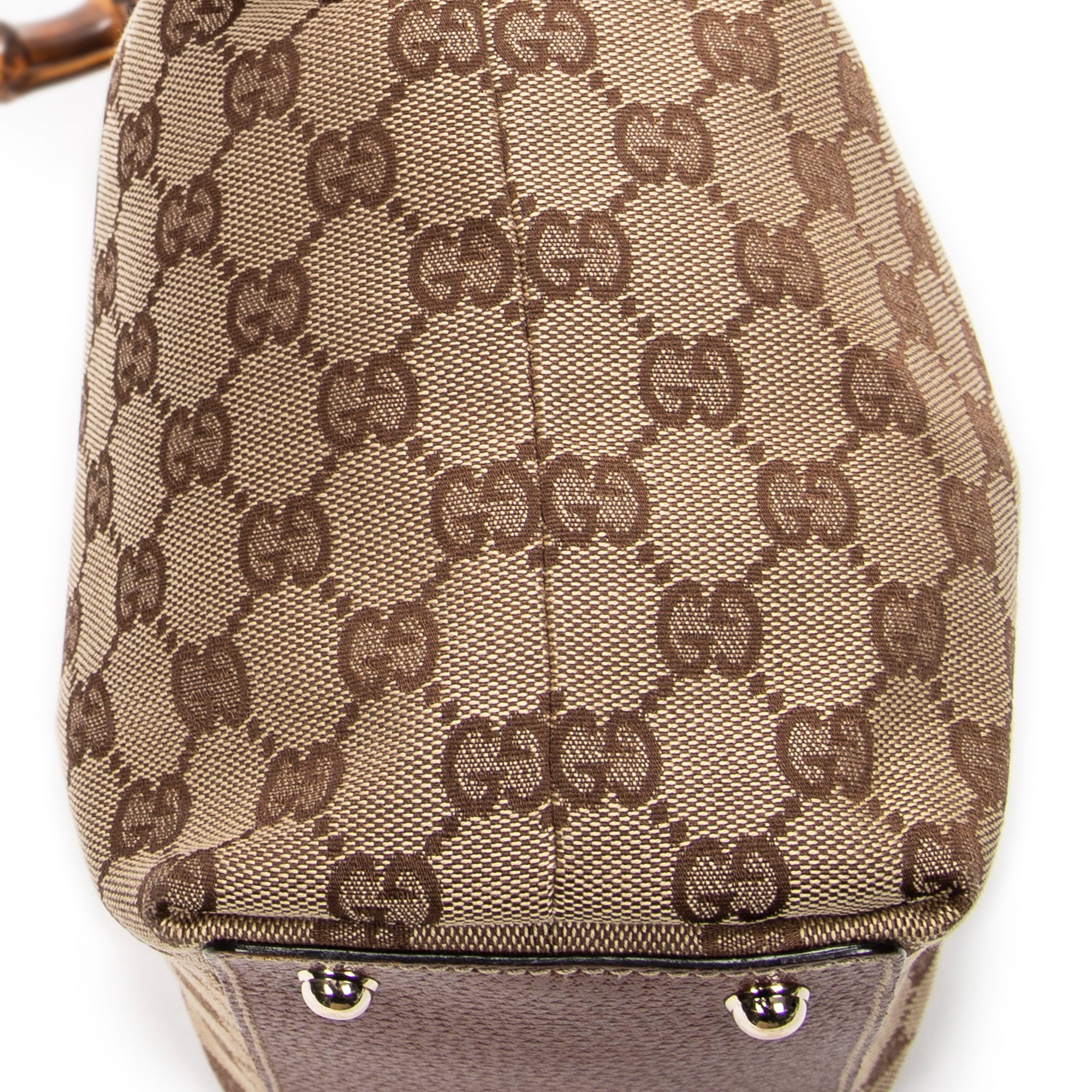 Shoulder Bag Small Bamboo Tote Brown Monogrammed Canvas
