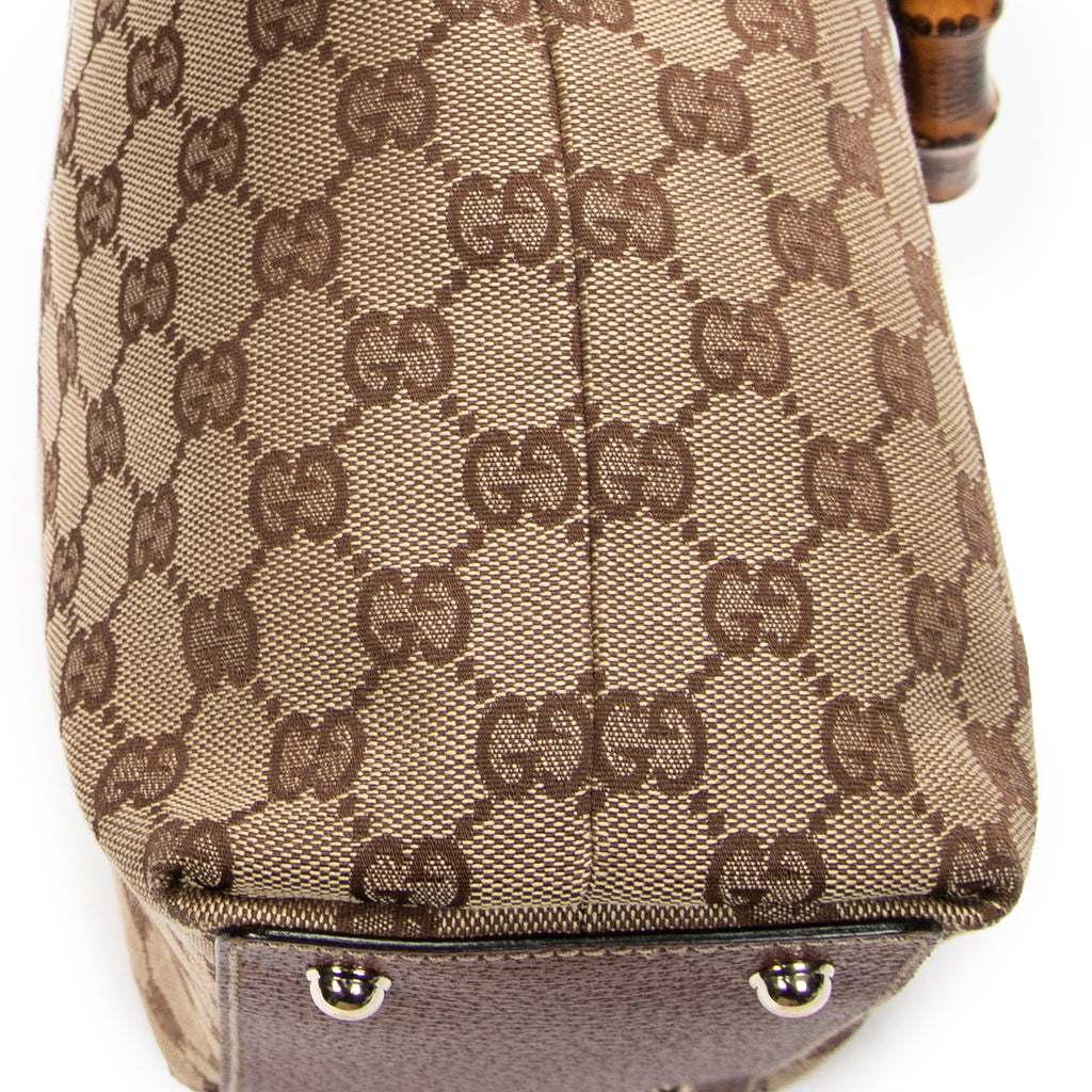 Shoulder Bag Small Bamboo Tote Brown Monogrammed Canvas
