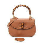 Shoulder Bag Medium Bamboo Top Handle Flap Tan Grained Calfskin Leather