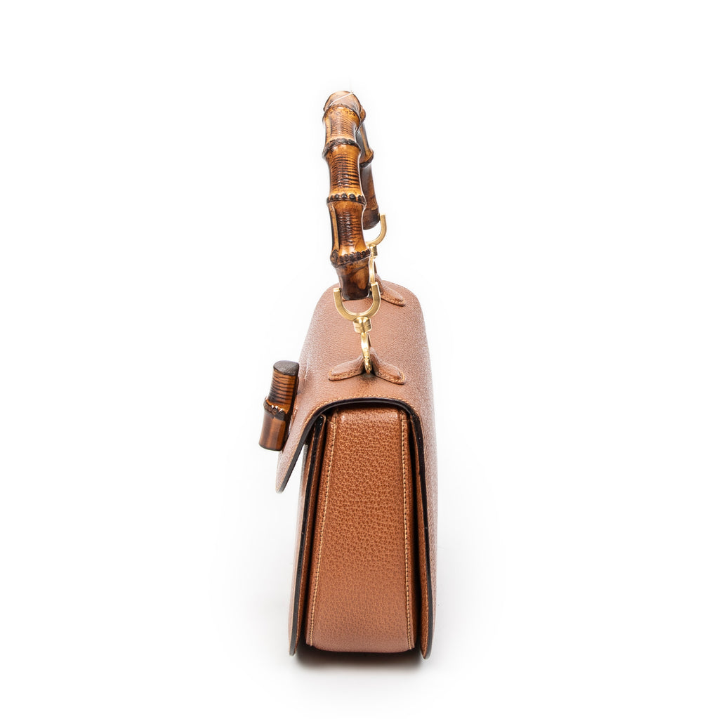 Shoulder Bag Medium Bamboo Top Handle Flap Tan Grained Calfskin Leather