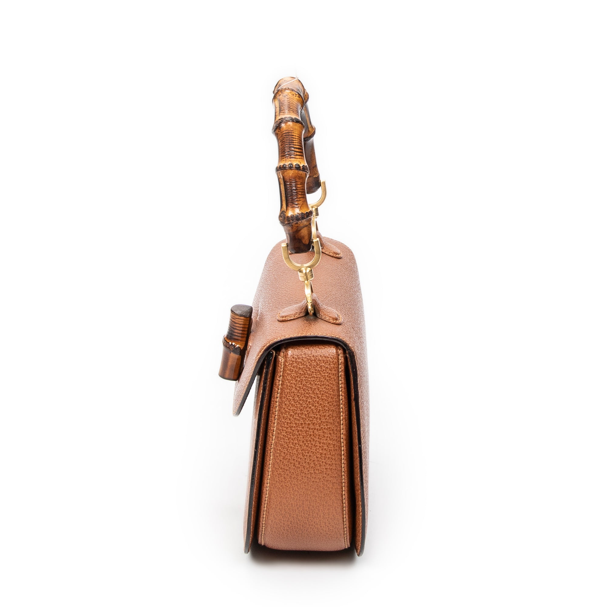 Shoulder Bag Medium Bamboo Top Handle Flap Tan Grained Calfskin Leather