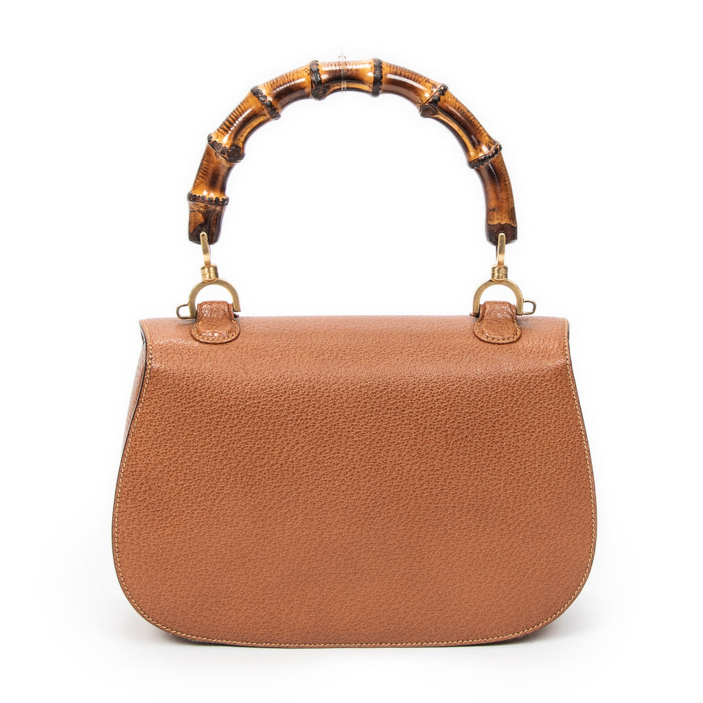 Shoulder Bag Medium Bamboo Top Handle Flap Tan Grained Calfskin Leather