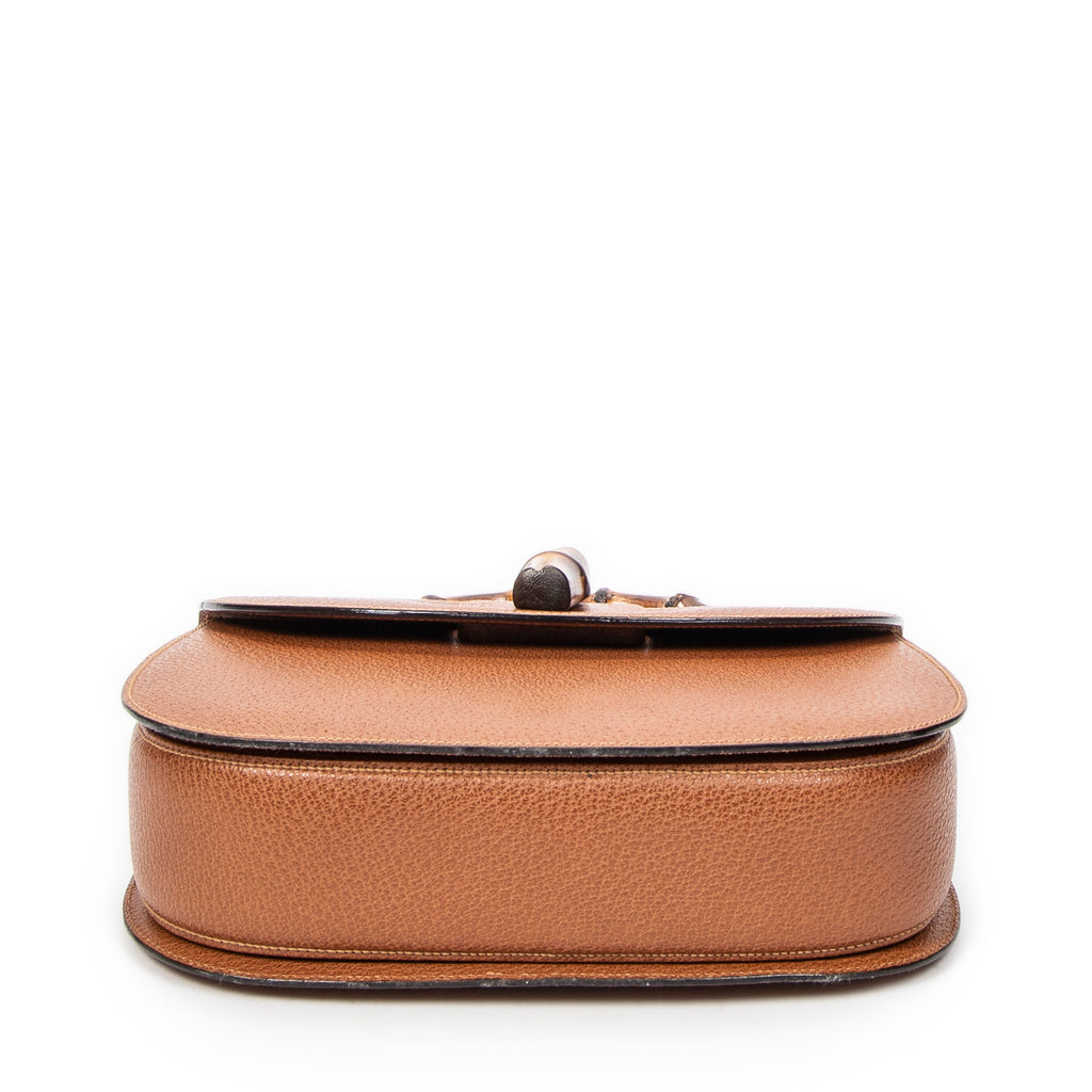 Shoulder Bag Medium Bamboo Top Handle Flap Tan Grained Calfskin Leather