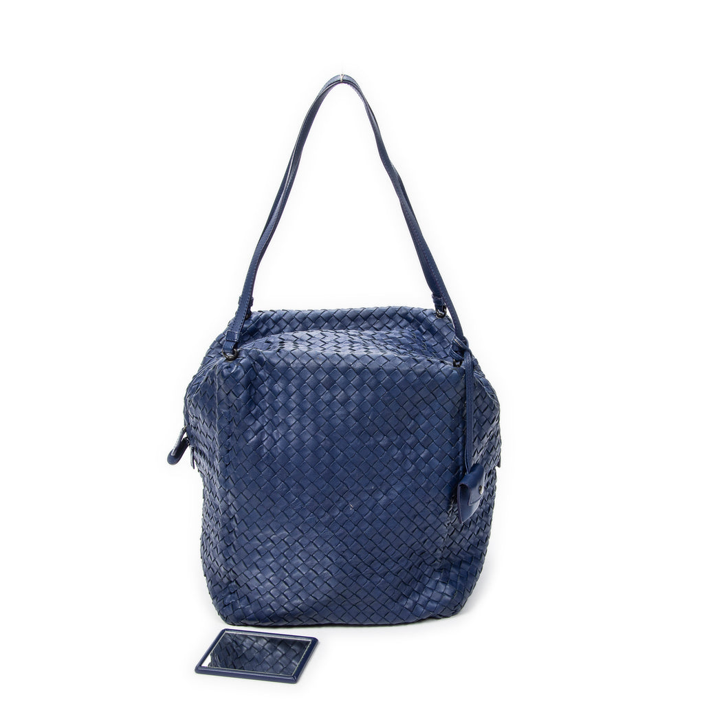 Shoulder Bag Cube Shoulder Bag Navy Intrecciato Leather