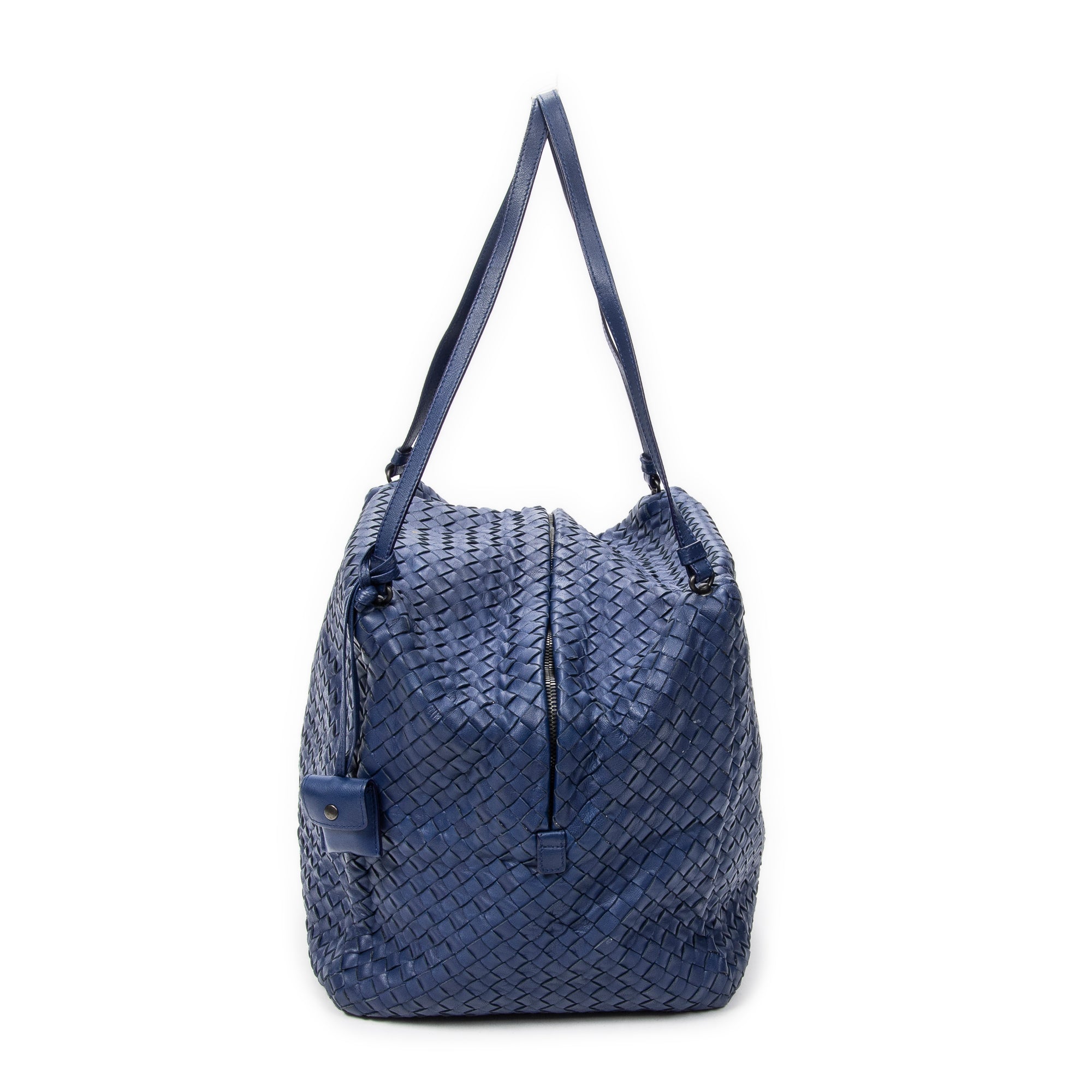 Shoulder Bag Cube Shoulder Bag Navy Intrecciato Leather