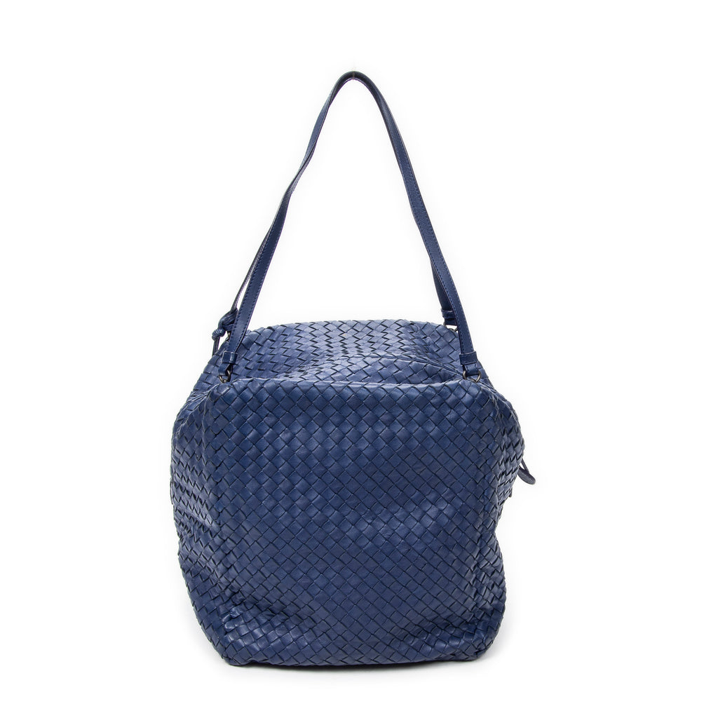 Shoulder Bag Cube Shoulder Bag Navy Intrecciato Leather