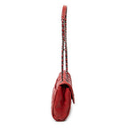 Bolso de hombro CC Ultimate Stitch Chain Redondo con Solapa de Piel de Caviar Acolchada Roja