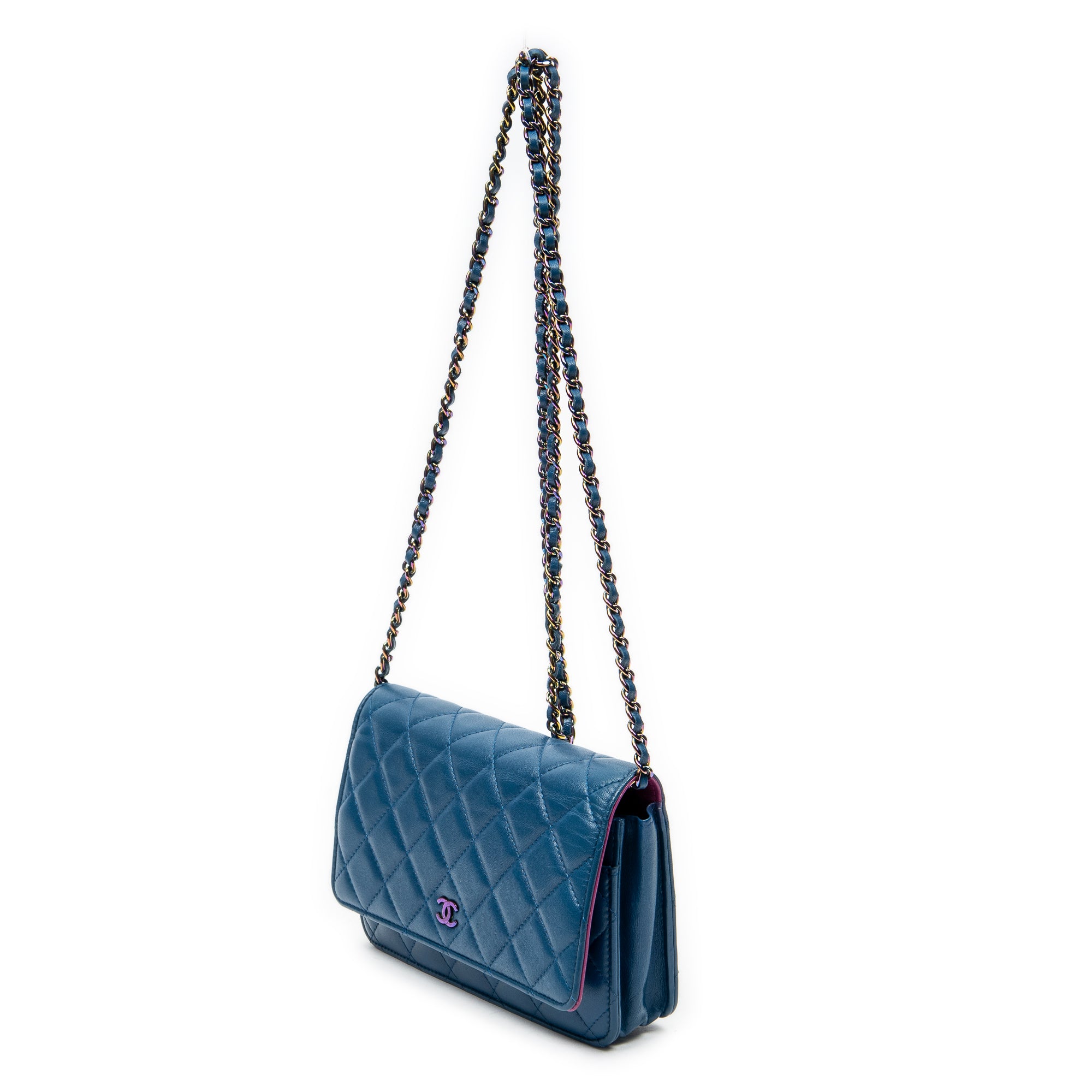 Shoulder Bag Classic Wallet on Chain Blue Quilted Lambskin Leather