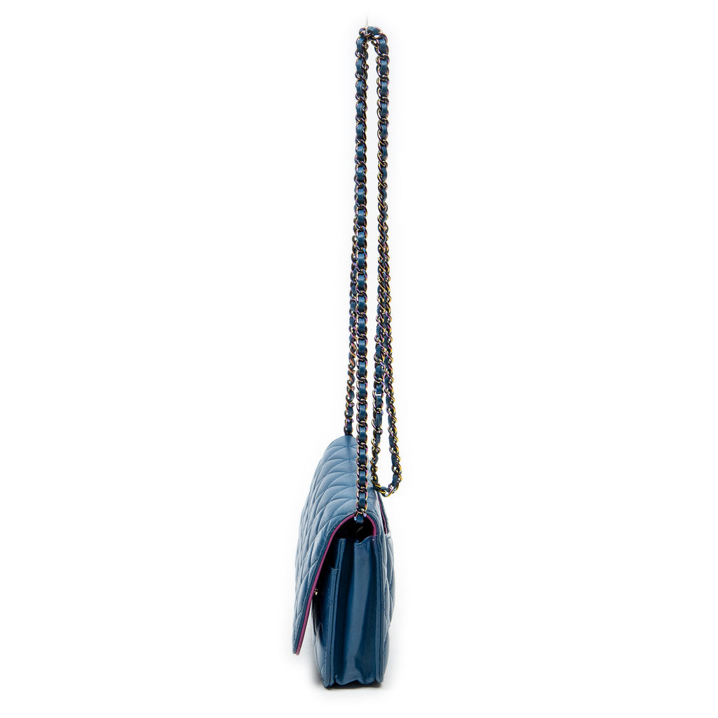 Shoulder Bag Classic Wallet on Chain Blue Quilted Lambskin Leather