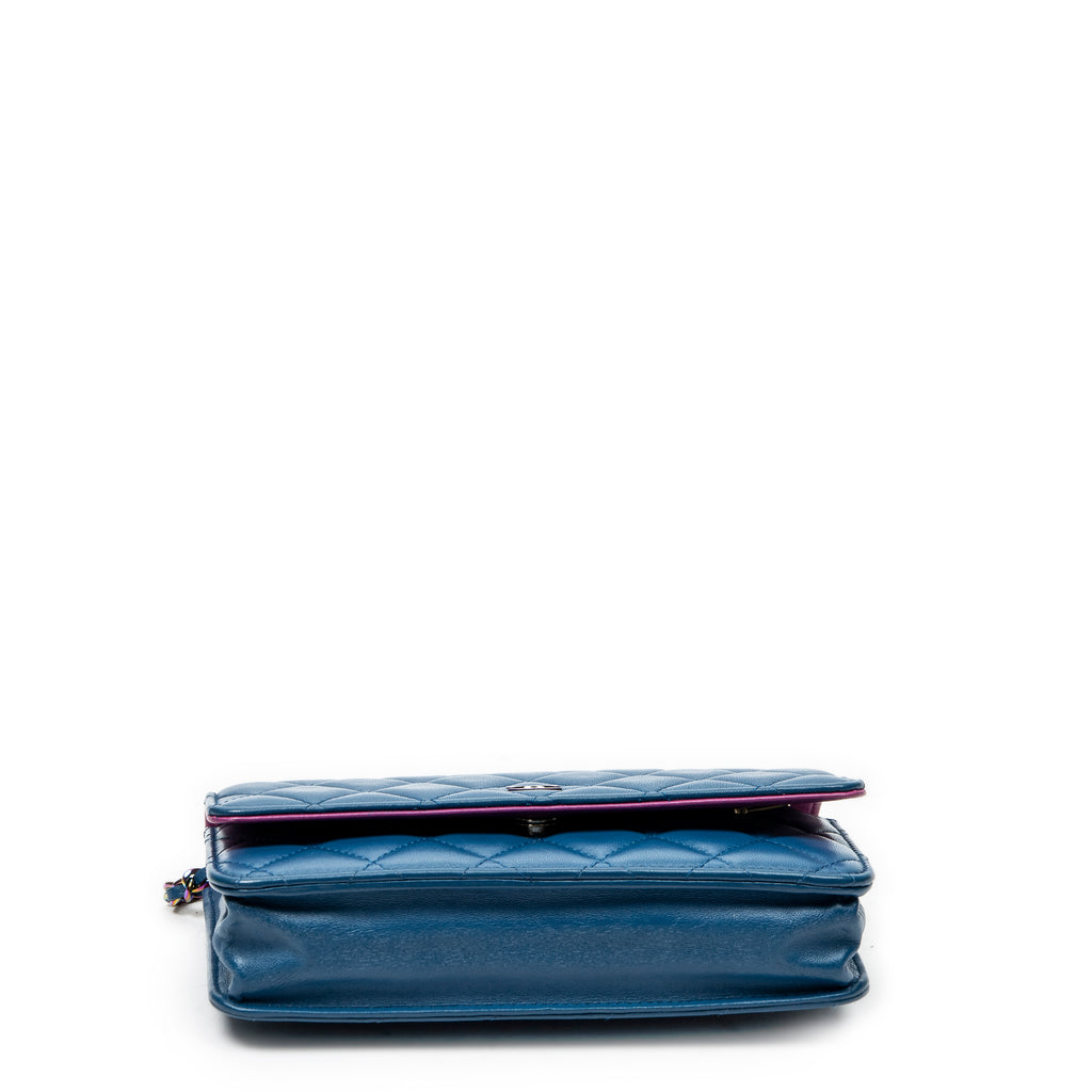 Shoulder Bag Classic Wallet on Chain Blue Quilted Lambskin Leather