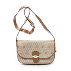 Shoulder Bag Vintage Flap Crossbody Brown Honeycomb Coated Canvas