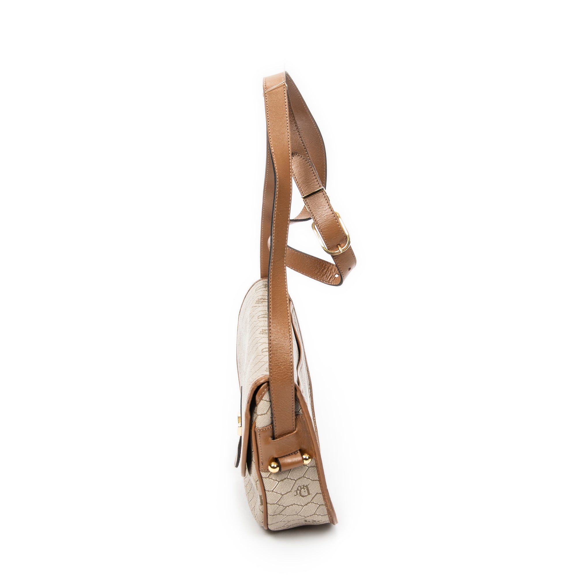 Shoulder Bag Vintage Flap Crossbody Brown Honeycomb Coated Canvas