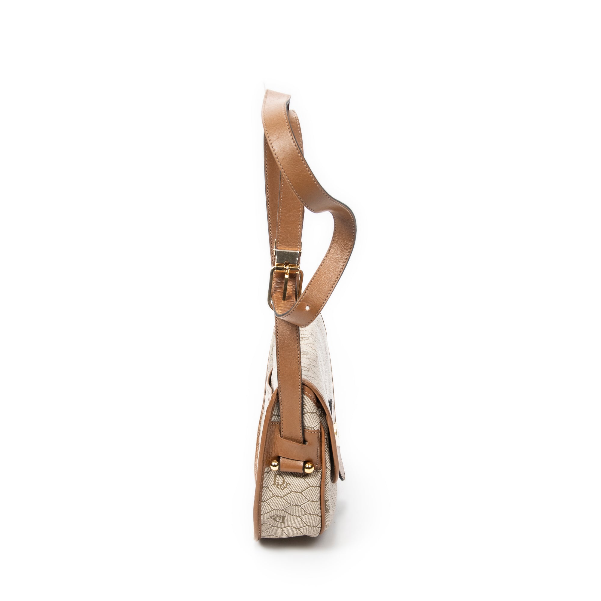Shoulder Bag Vintage Flap Crossbody Brown Honeycomb Coated Canvas