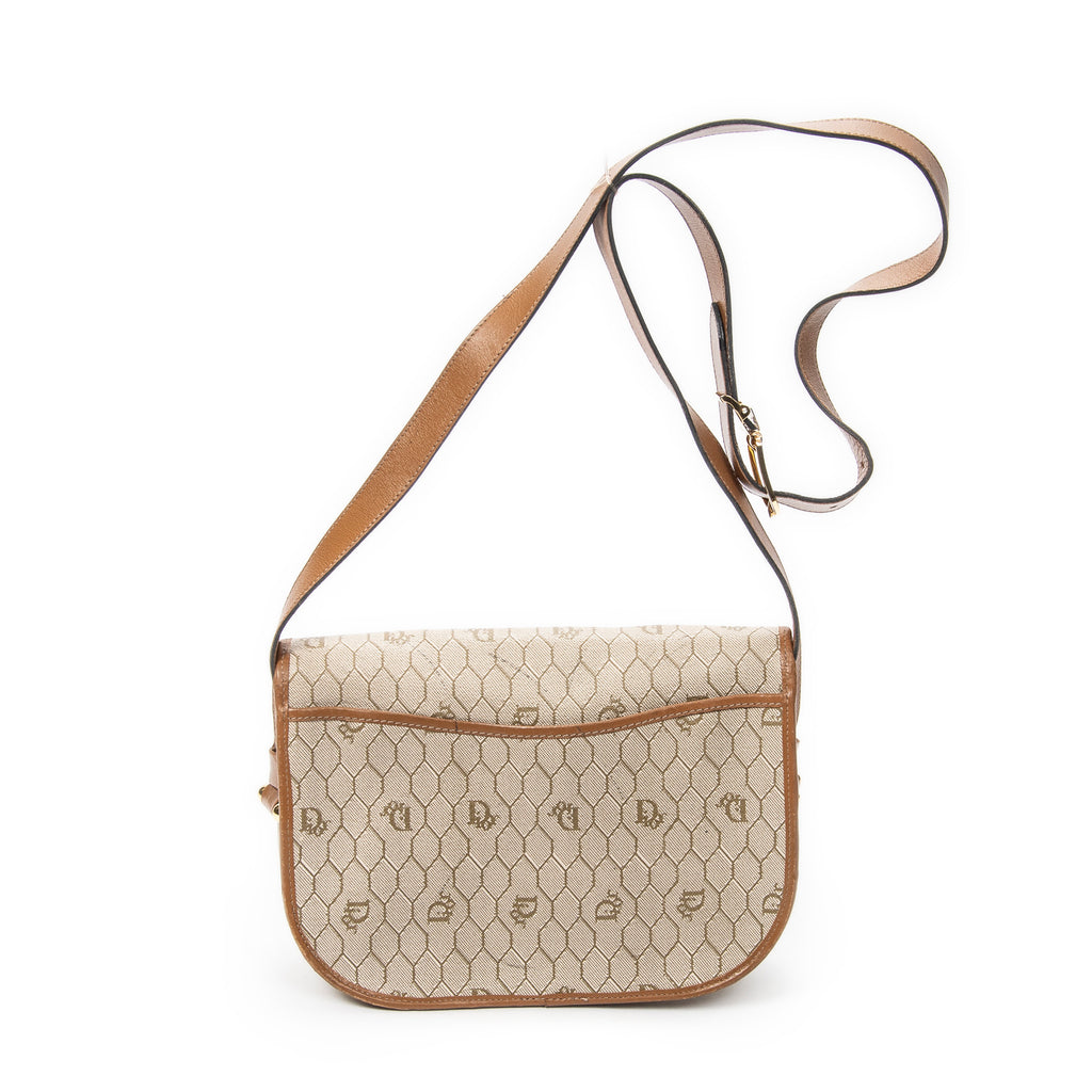 Shoulder Bag Vintage Flap Crossbody Brown Honeycomb Coated Canvas