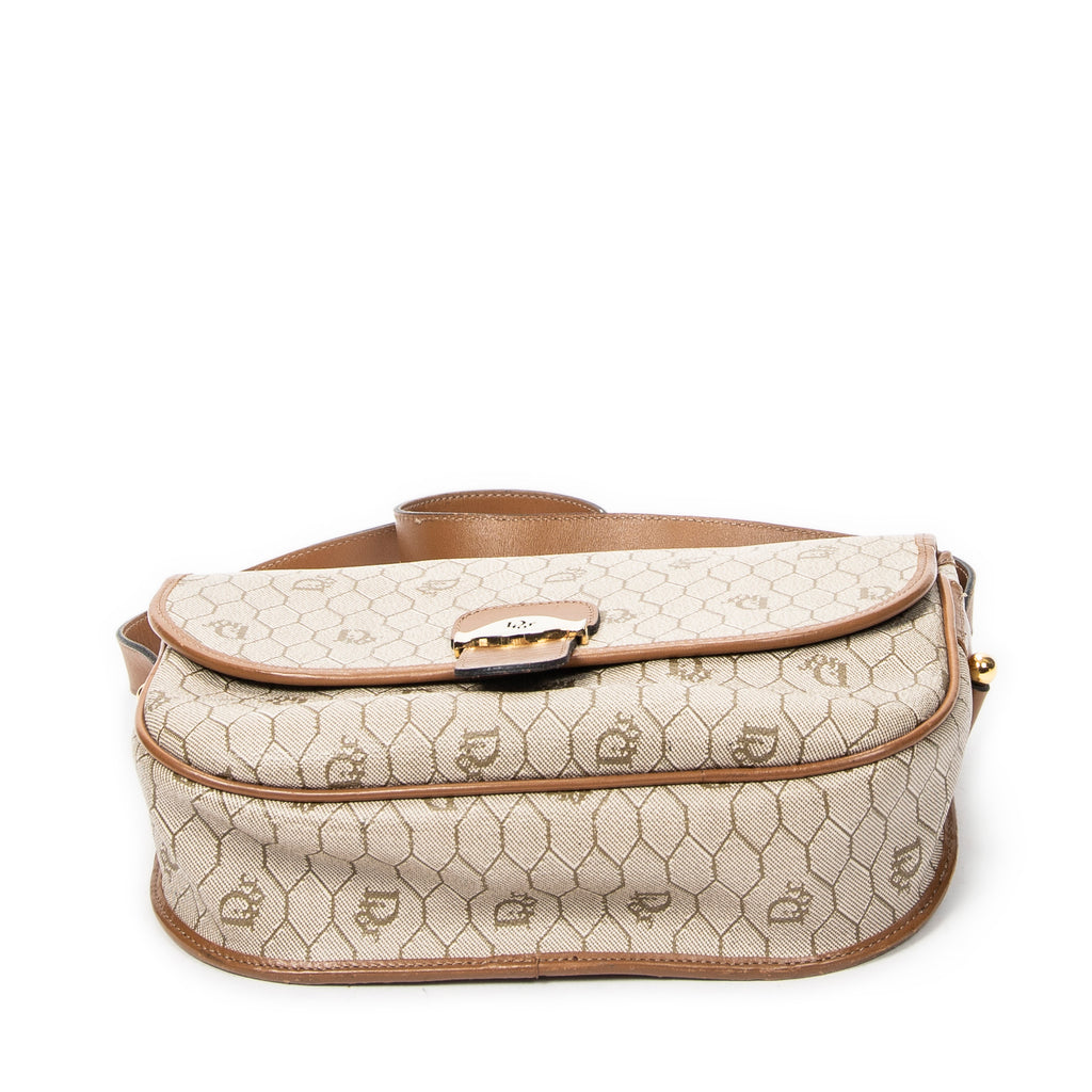 Shoulder Bag Vintage Flap Crossbody Brown Honeycomb Coated Canvas