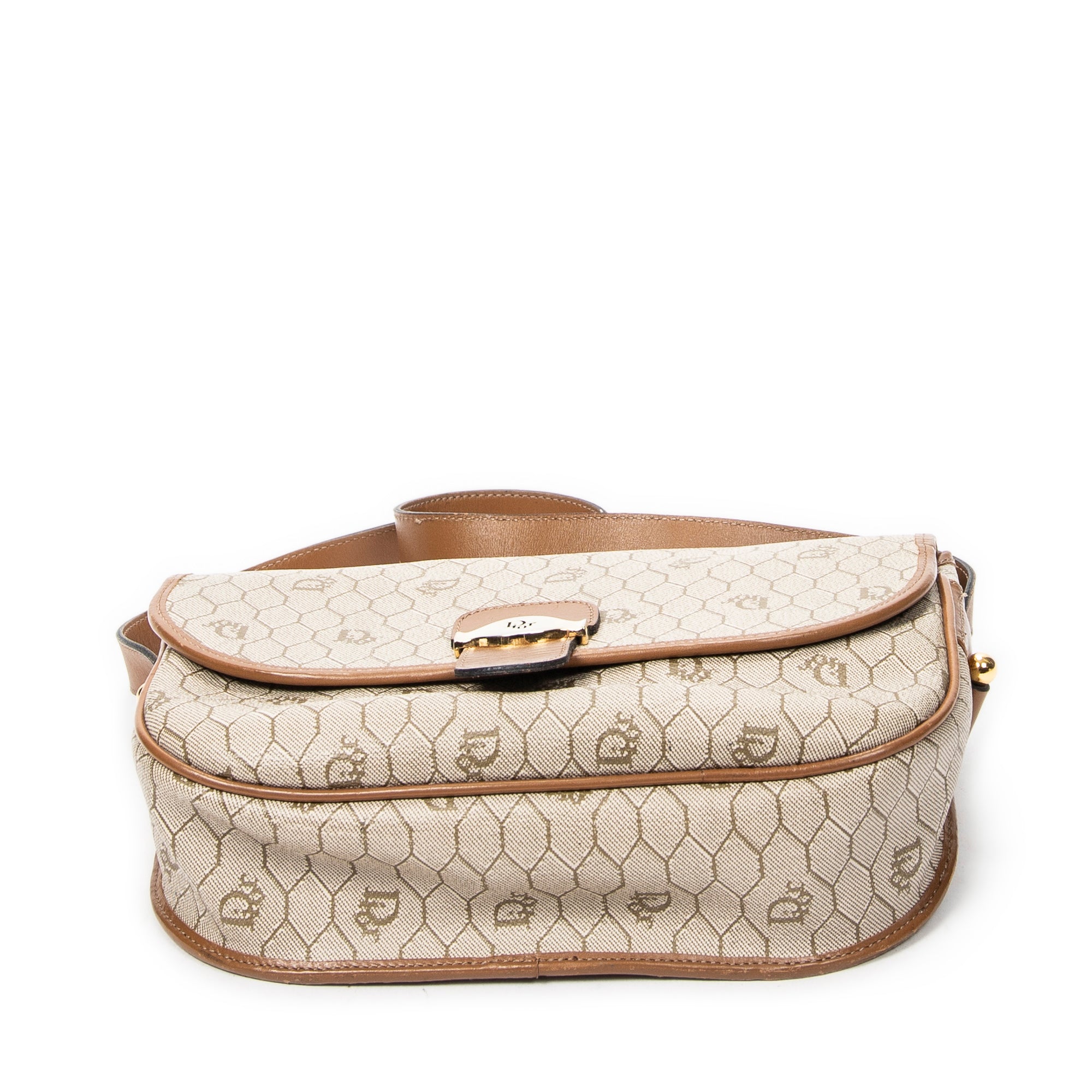 Shoulder Bag Vintage Flap Crossbody Brown Honeycomb Coated Canvas