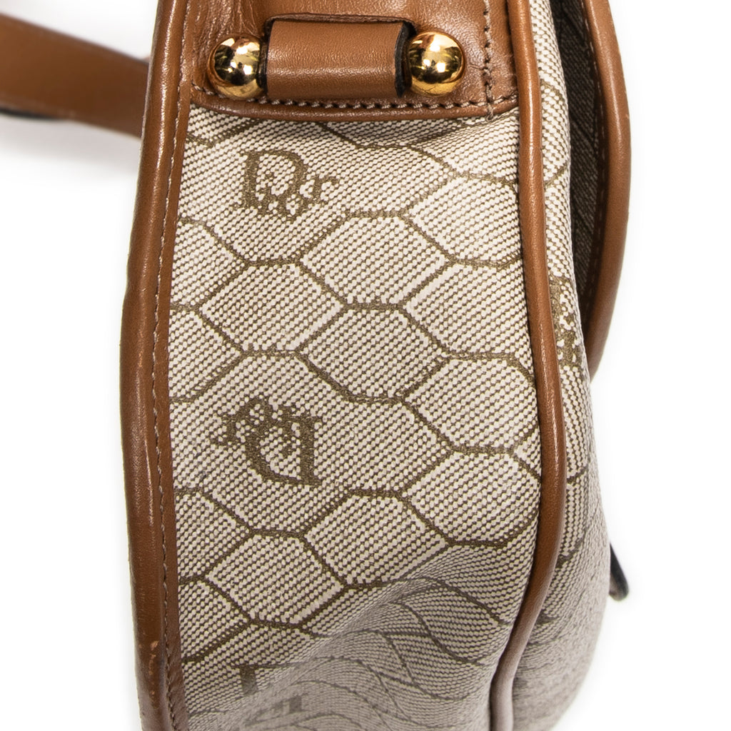 Shoulder Bag Vintage Flap Crossbody Brown Honeycomb Coated Canvas