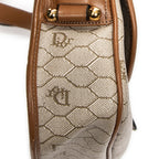 Shoulder Bag Vintage Flap Crossbody Brown Honeycomb Coated Canvas