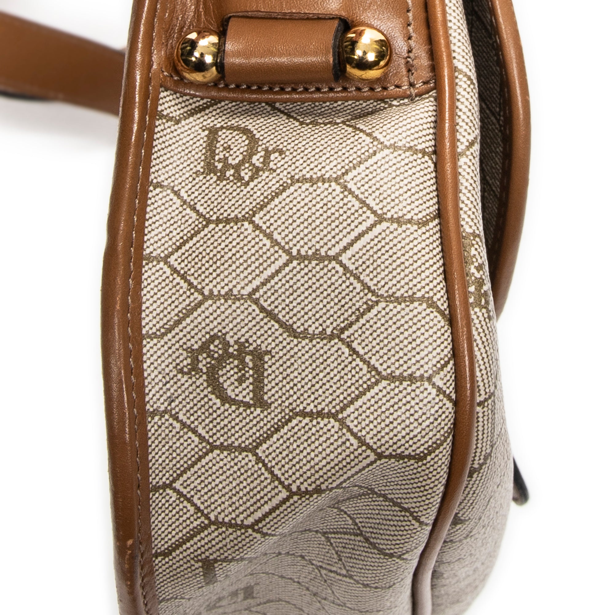 Shoulder Bag Vintage Flap Crossbody Brown Honeycomb Coated Canvas