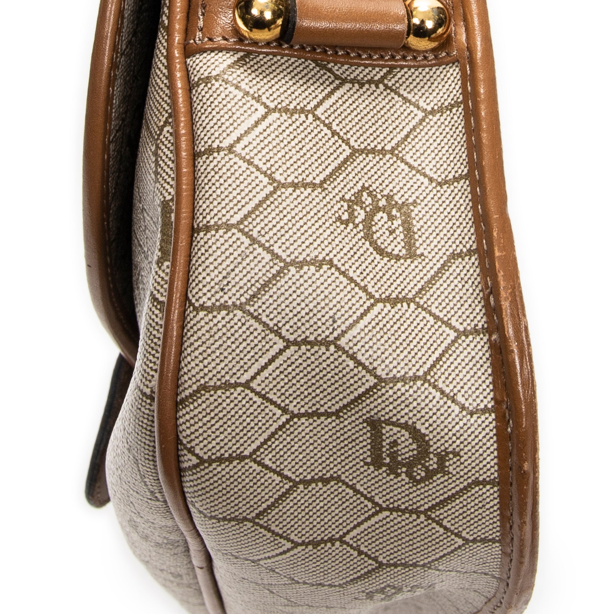 Shoulder Bag Vintage Flap Crossbody Brown Honeycomb Coated Canvas