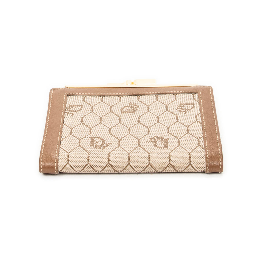 Wallet Compact French Purse Brown Honeycomb Coated Canvas