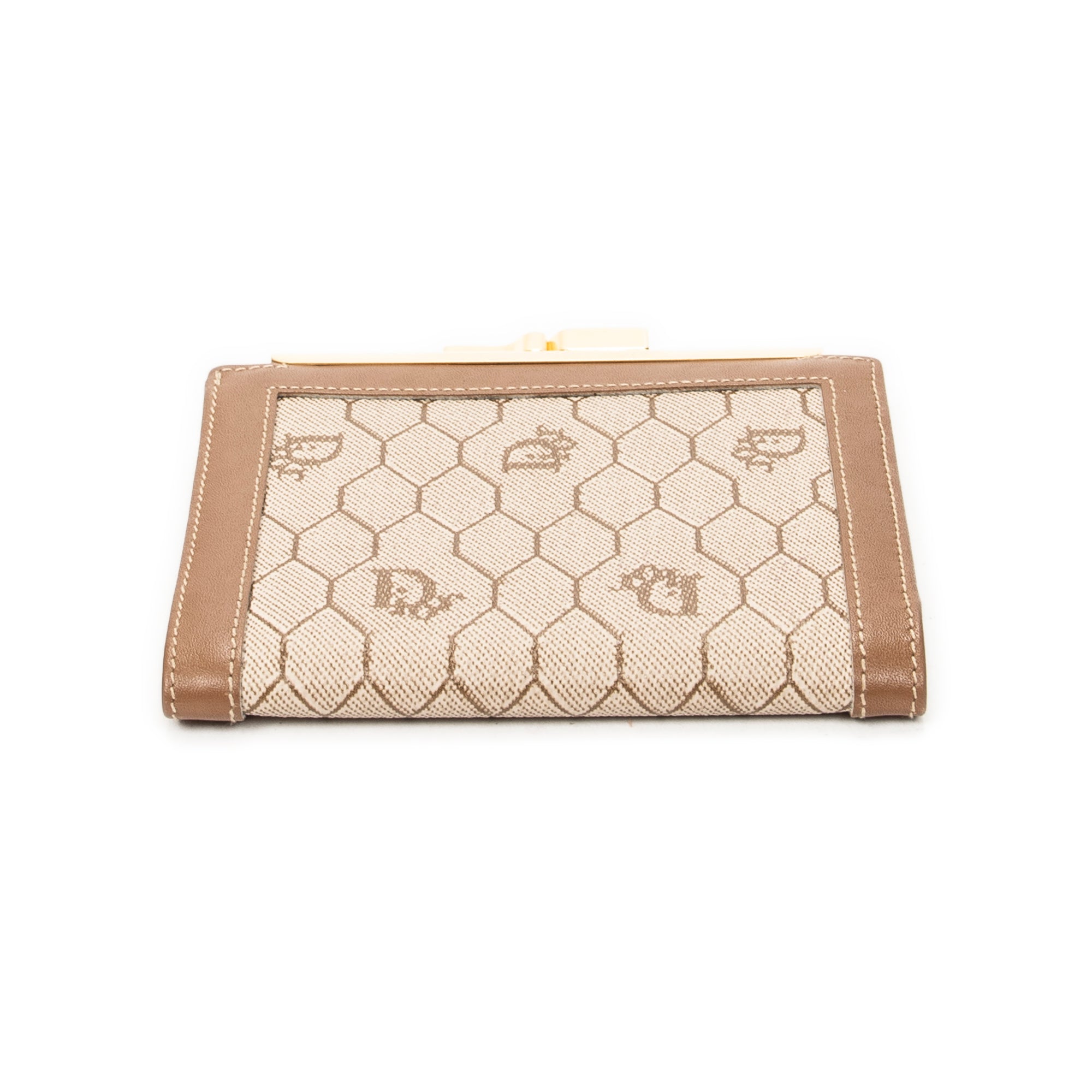 Wallet Compact French Purse Brown Honeycomb Coated Canvas
