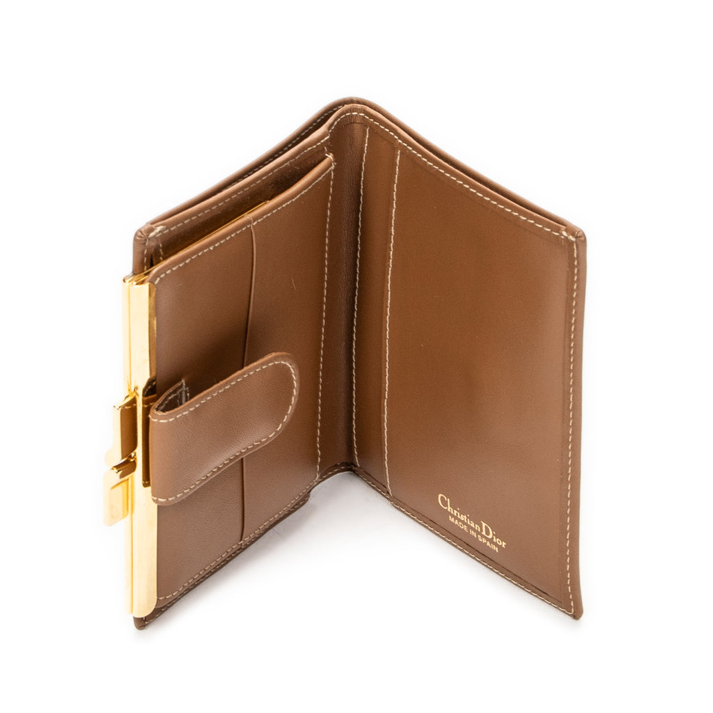Wallet Compact French Purse Brown Honeycomb Coated Canvas
