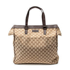 Handbag Front Pocket Shopping Tote Brown Monogrammed Canvas