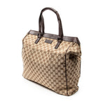 Handbag Front Pocket Shopping Tote Brown Monogrammed Canvas
